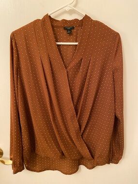 Ann Taylor Rust Brown Polka Dot Wrap Blouse